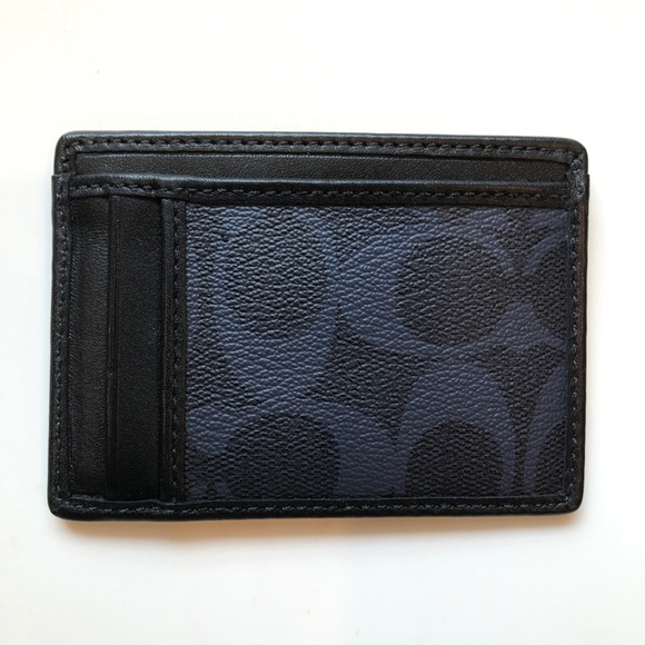 π2xHPπ COACH Slim Flat Leather Card Case / Wallet in Denim Blue & Black EUC - Picture 6 of 15